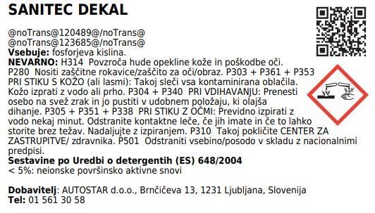 Čistilo za vodni kamen Dekal / 5L