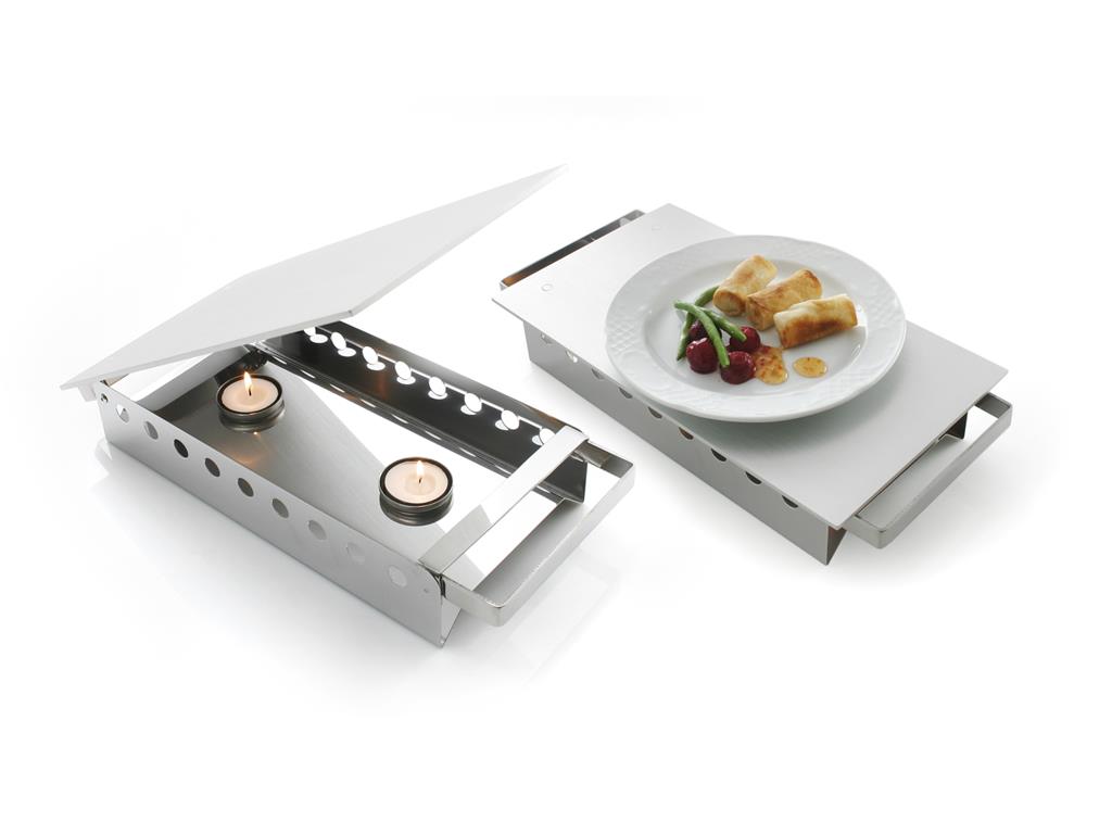 Servirni grelec za hrano / 2 svečki / aluminij / 33x18cm